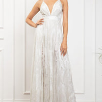 Deep V Neck Sequin Open Back Glitter Maxi Dress