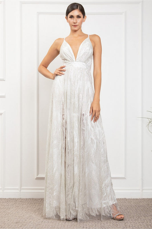 Deep V Neck Sequin Open Back Glitter Maxi Dress