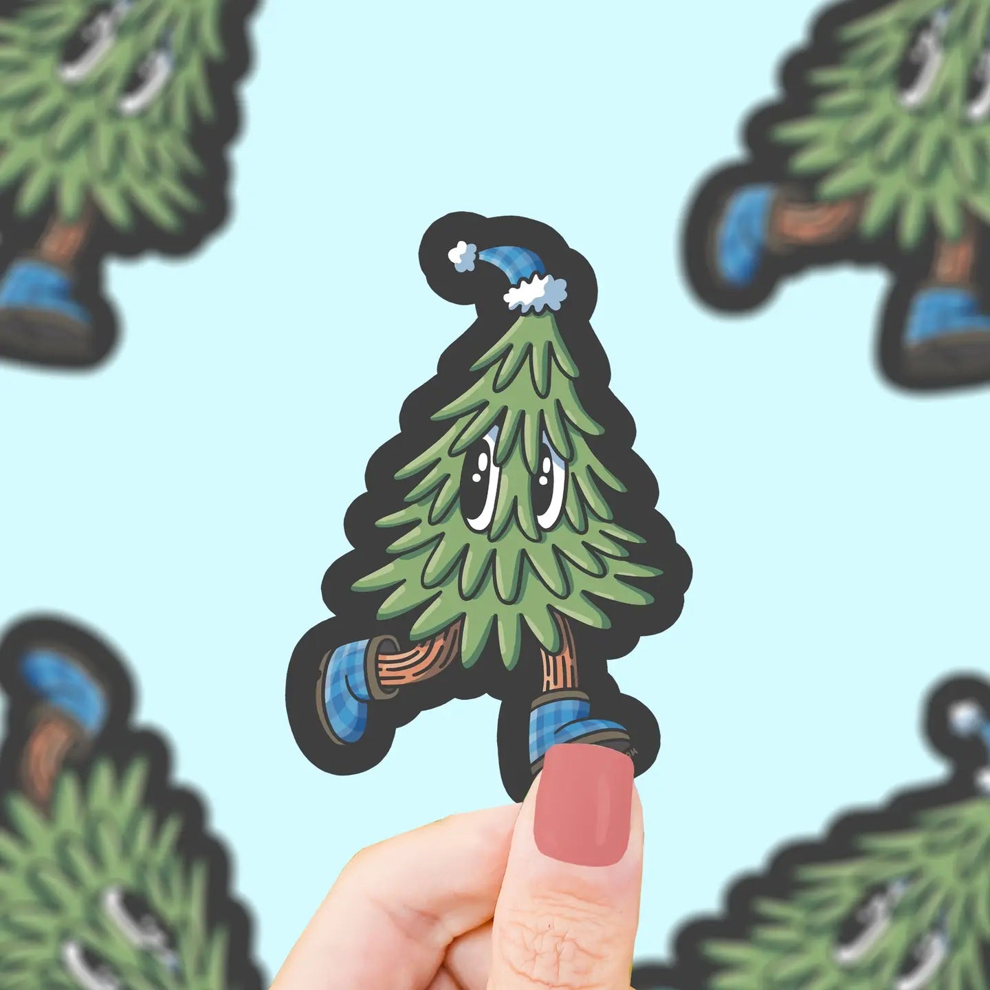 Running Tree, Retro, Christmas, Cute, Winter, Vinyl Sticker