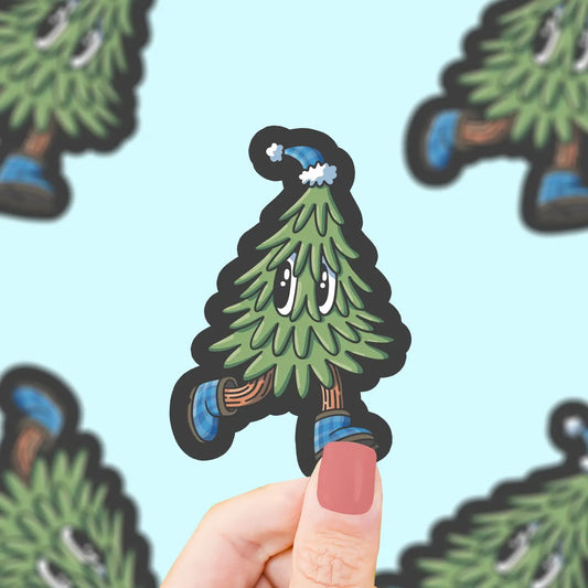 Running Tree, Retro, Christmas, Cute, Winter, Vinyl Sticker