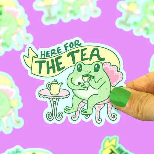 Here For the Tea Frog Gossip Laptop Decal Vinyl Sticker