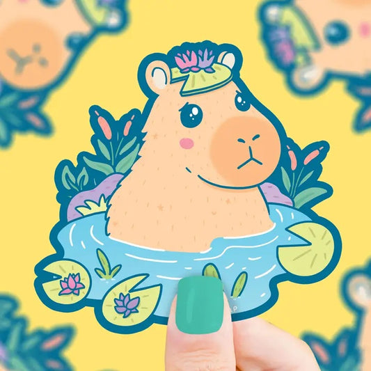 Capybara Pond Animal Springtime Cute Vinyl Sticker