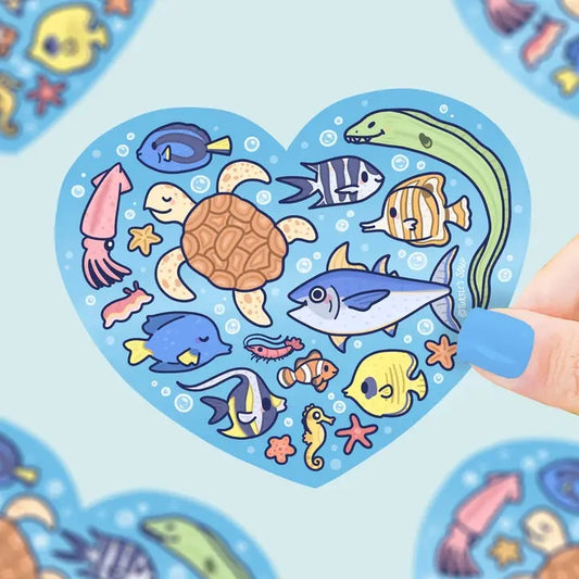 Ocean Animal Heart Turtle Fish Eel Octopus Vinyl Sticker
