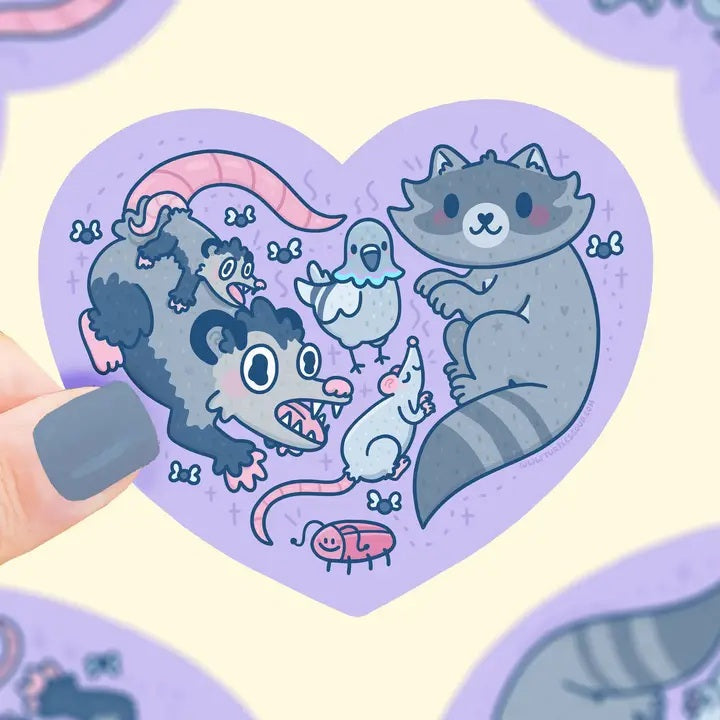 Stink Trash Heart Opossum Raccoon Vinyl Sticker