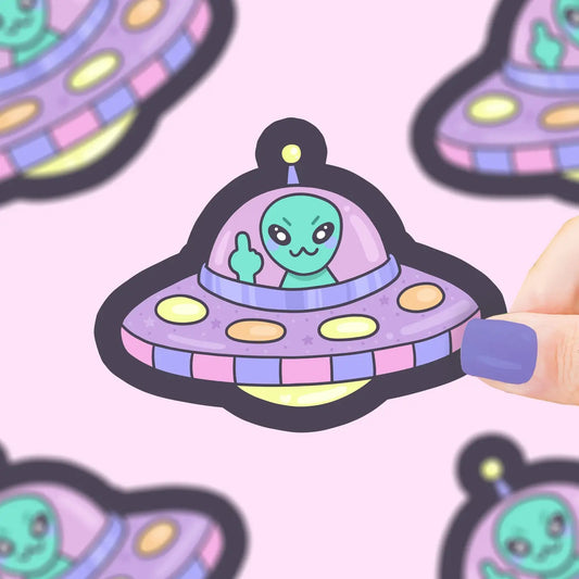 Flipping Off Alien Vinyl Sticker