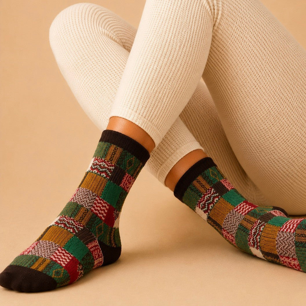 Adia Plaid Pattern Crew Sock