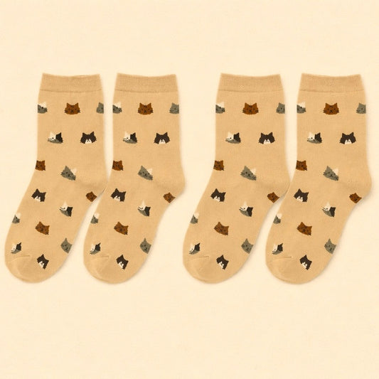 Mew Cat Pattern Crew Socks