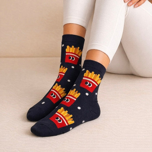 Shoe Strings French Fries Pattern Crew Sock
