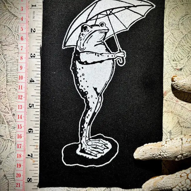 Sad Frog Holding An Umbrella in the Rain Patch.
