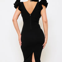 Ruffle Detail Shoulder Midi Dress