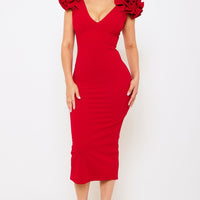 Ruffle Detail Shoulder Midi Dress