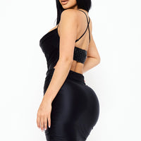 Rectangle Rhinestone On Pearl Satin Mini Dress