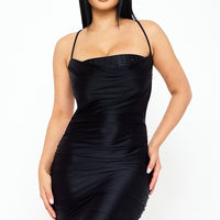 Rectangle Rhinestone On Pearl Satin Mini Dress