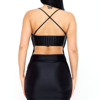 Rectangle Rhinestone On Pearl Satin Mini Dress