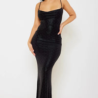 Rhinestone Slim Cowlneck Maxi Dress