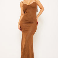 Glitter Power Mesh Ruffle Back Maxi Dress