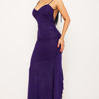 Glitter Power Mesh Ruffle Back Maxi Dress