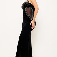 Rhinestone On Velvet With Mesh Panel Maxi Dress