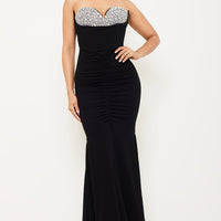 Multi Shape Rhinestone On Bust Mermaid Maxi Dress