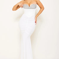 Multi Shape Rhinestone On Bust Mermaid Maxi Dress
