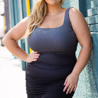 Rhinestone Ruched Slinky Plus Size Midi Dress