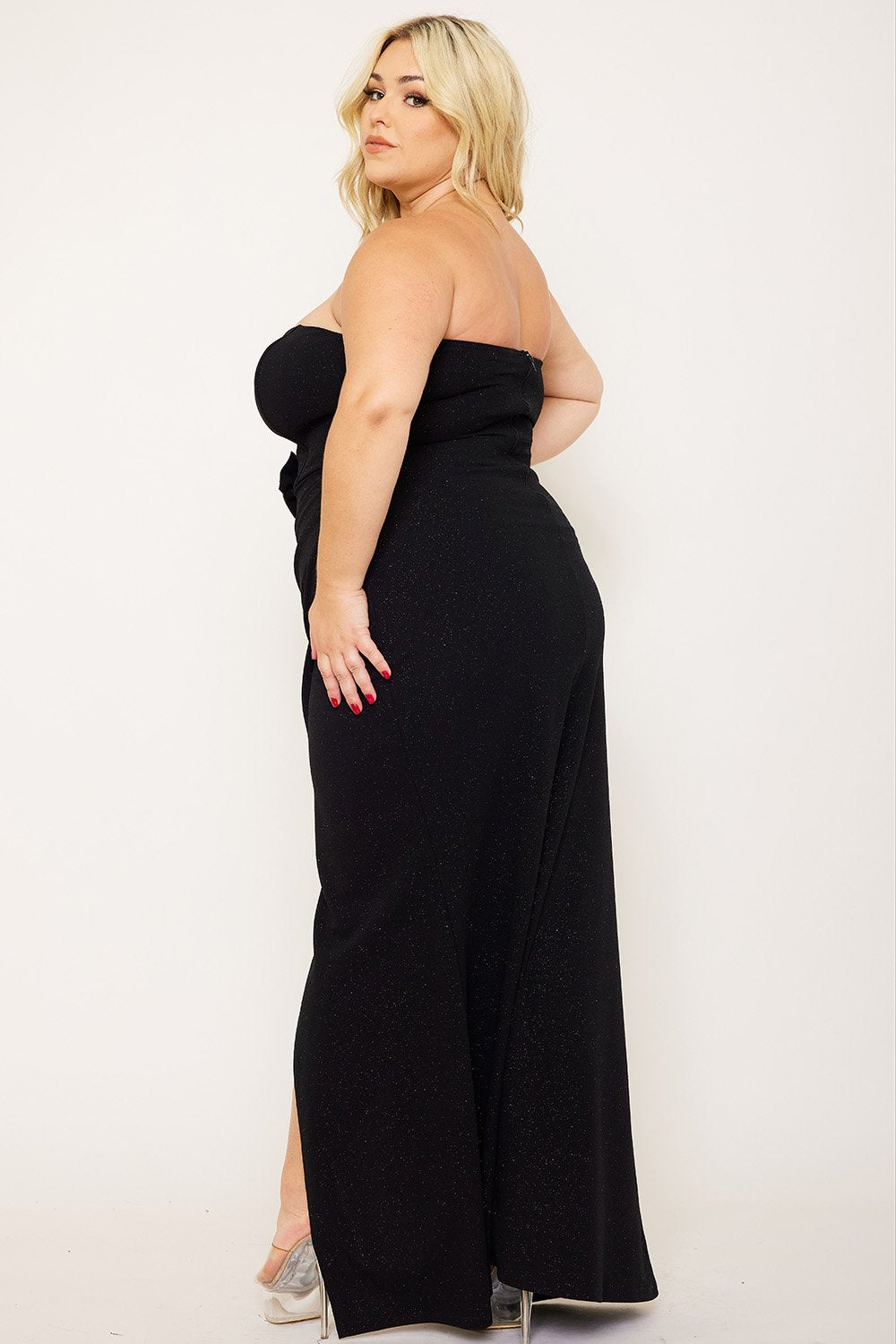 Glittered Rhinestone Bow Front Plus Size Dress