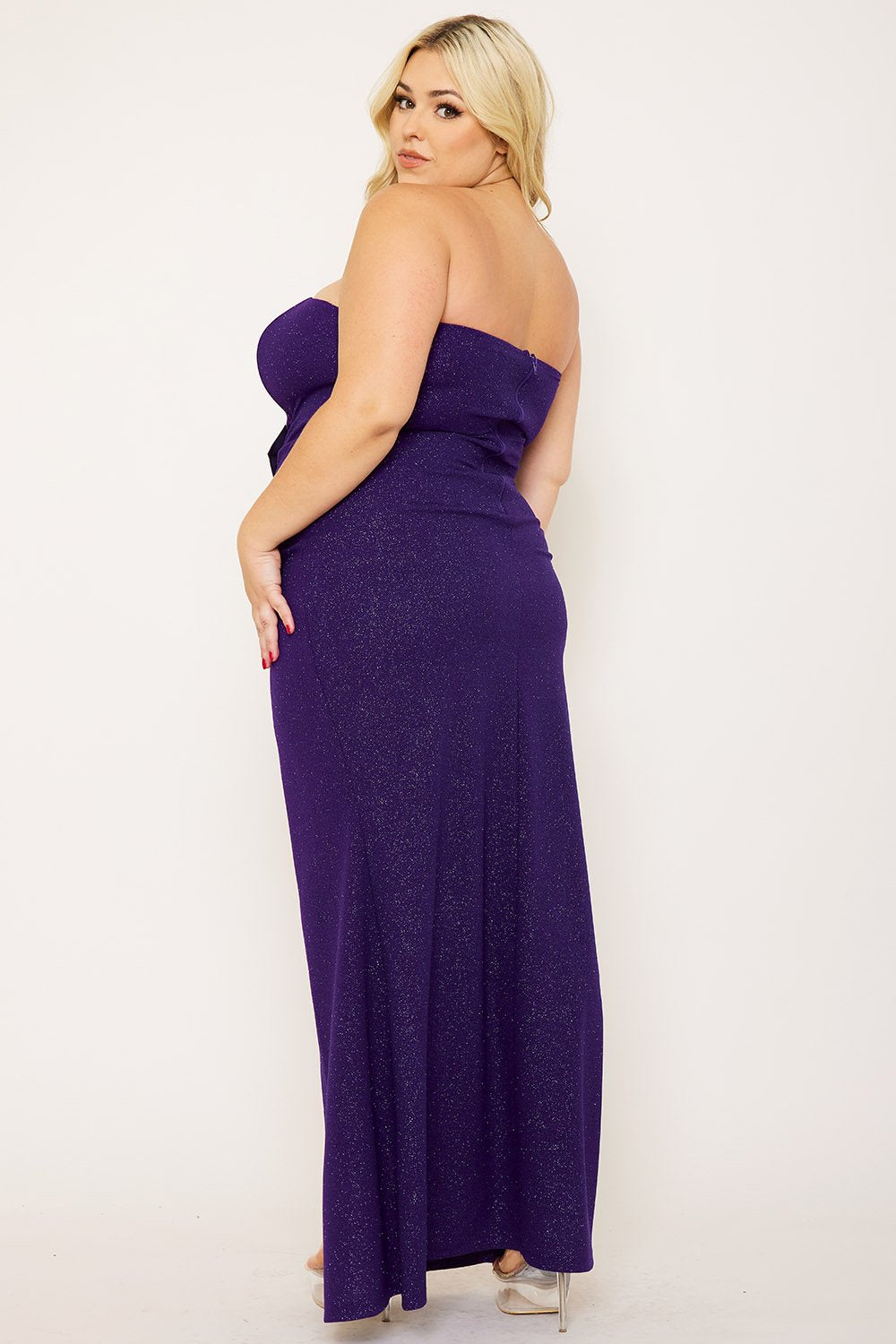 Glittered Rhinestone Bow Front Plus Size Maxi Dress