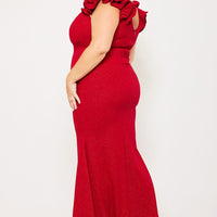 Glittered Ruffle Sleeve Plus Size Maxi Dress