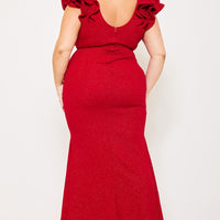 Glittered Ruffle Sleeve Plus Size Maxi Dress