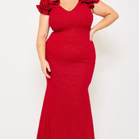 Glittered Ruffle Sleeve Plus Size Maxi Dress