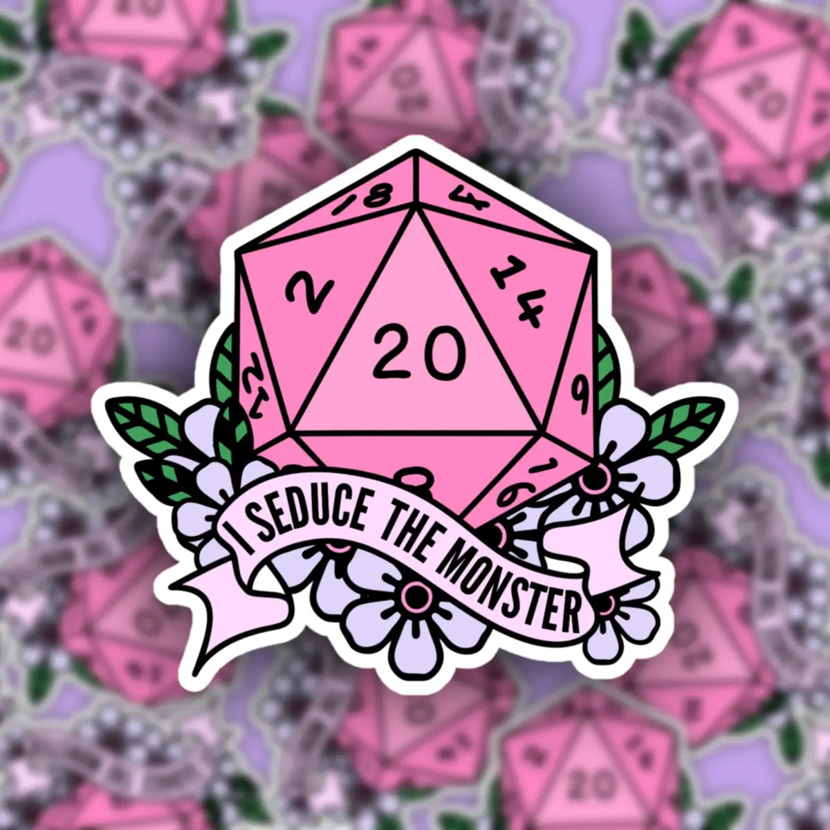 D&D Dice Sticker Seduce the Monster D20 2" Sticker