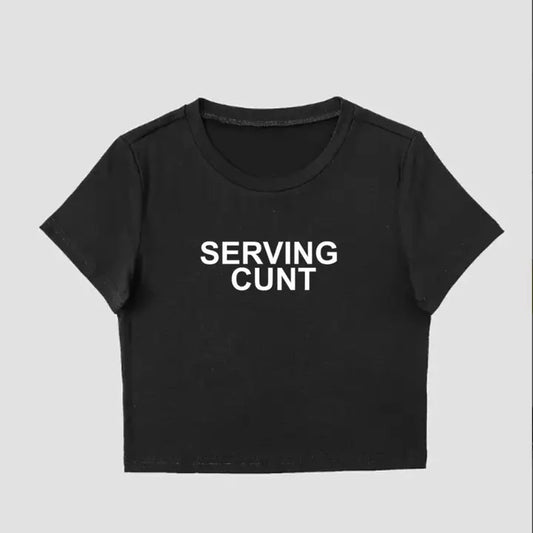 Serving Cunt, Gothic Funny Summer Y2K Crop Top