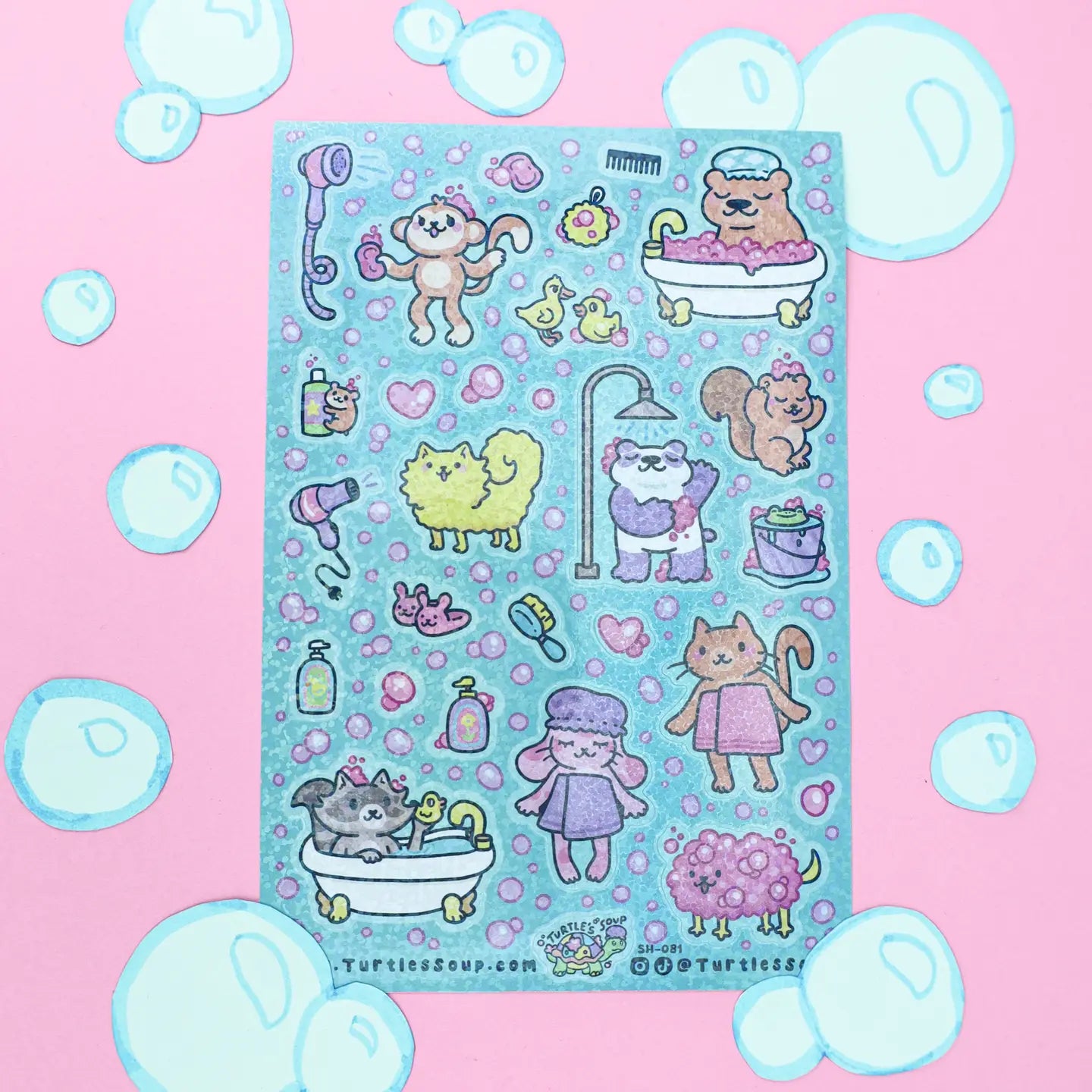 Bath Time | Kawaii | Animals | Funny | Cute | Sticker Sheet