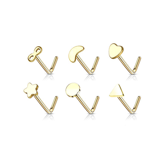 Shapes Gold L-Shape Nose Stud 20g
