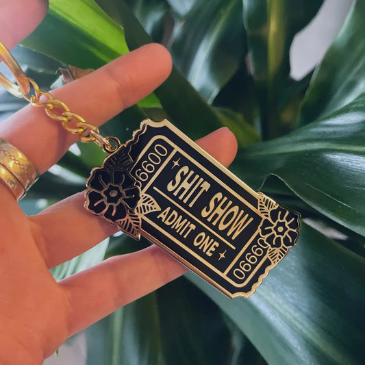 Hard Enamel Black and Gold Shit Show Admit One Keychain