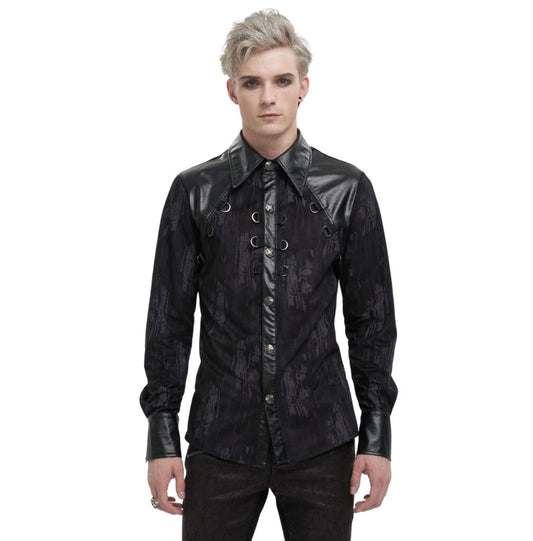 Pleather Print Button Up W Chain Shirt