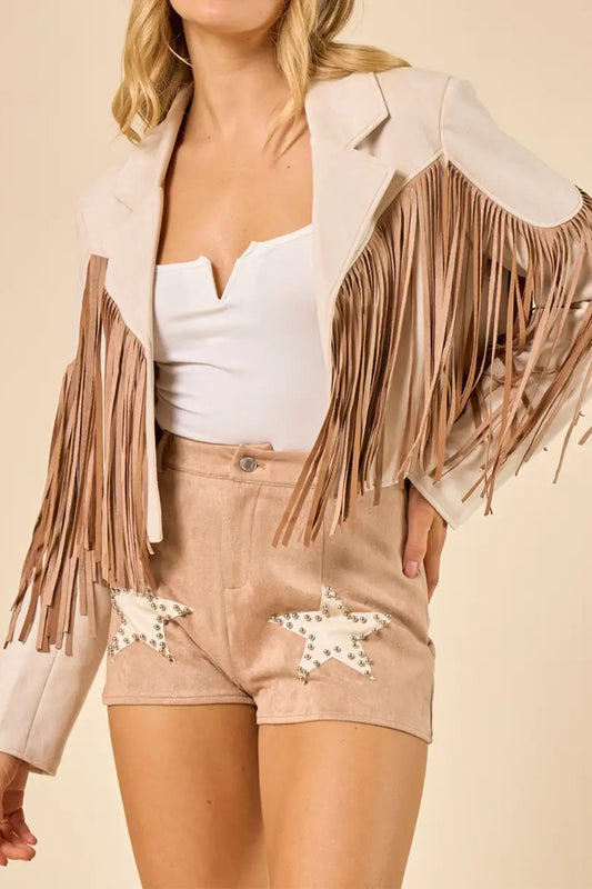 Fringe Suedette Contrast Moto Jacket