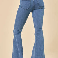 Midtone Denim Washed Flares With Fringed Bottom