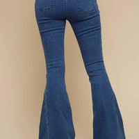 Fringed Bell Bottom Denim Midtone Blue