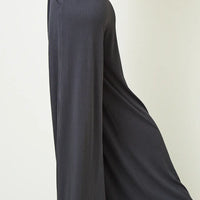 Charcoal Ribbed Knit Wide Leg Pants With Side Pockets