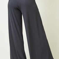 Charcoal Ribbed Knit Wide Leg Pants With Side Pockets
