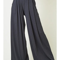 Charcoal Ribbed Knit Wide Leg Pants With Side Pockets