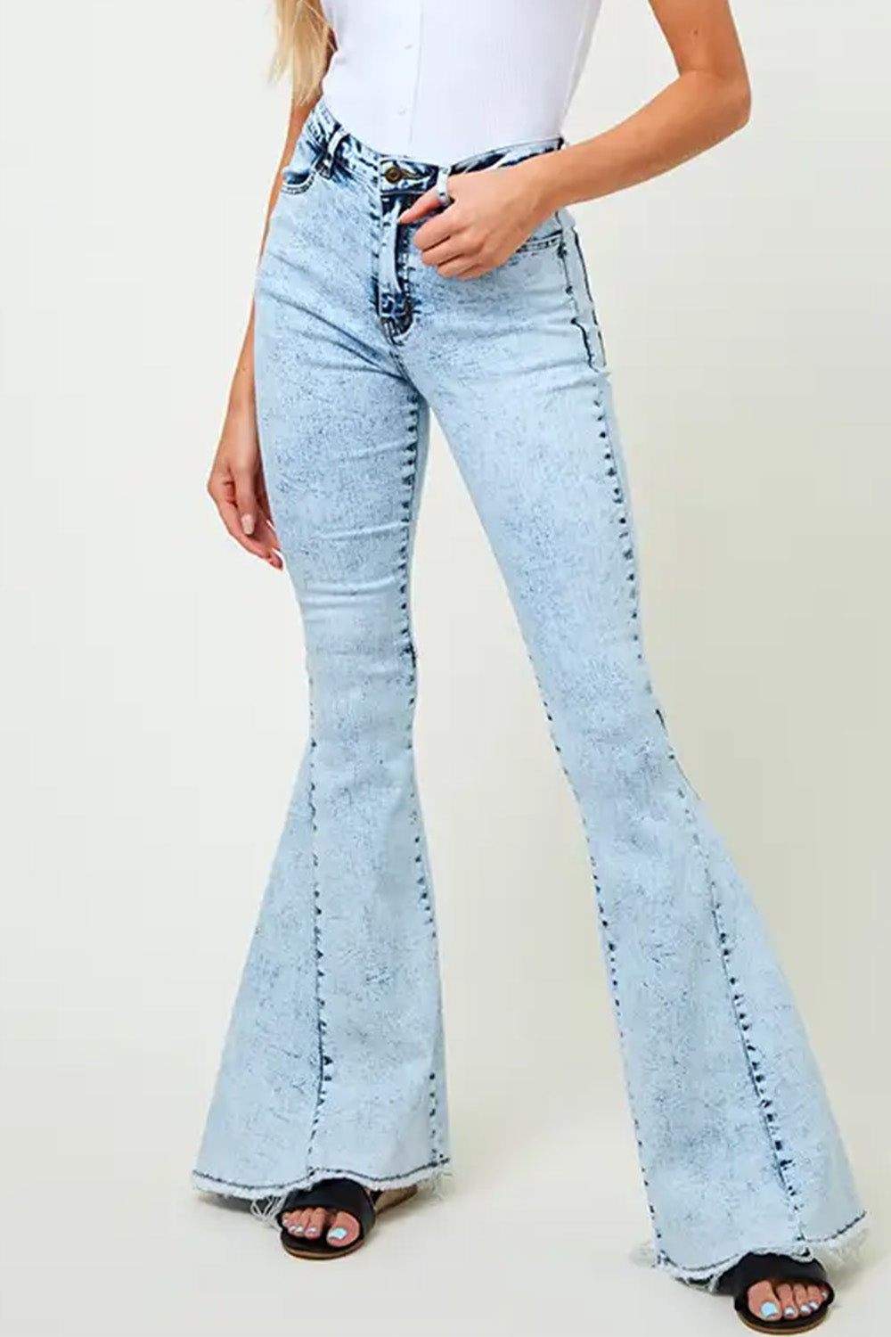 Acid Washed Flared Denim