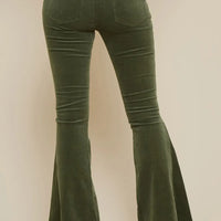 Olive Corduroy Flares With Distressed Hem