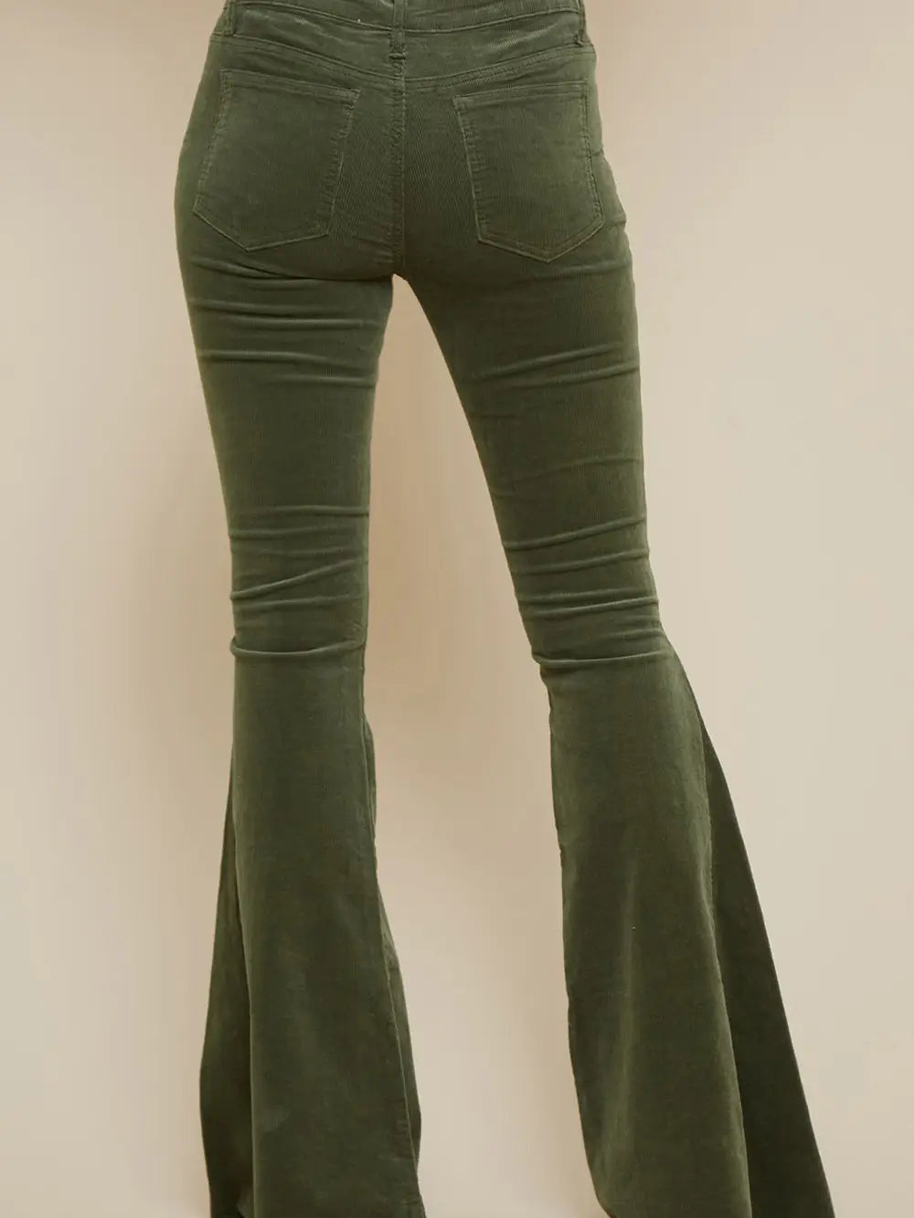 Olive Corduroy Flares With Distressed Hem