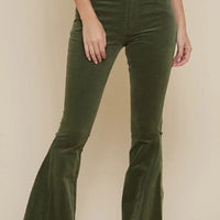 Olive Corduroy Flares With Distressed Hem