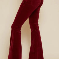Wine Soft Corduroy Flares With Distressed Hem