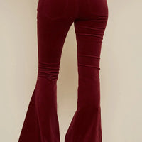 Wine Soft Corduroy Flares With Distressed Hem