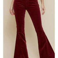 Wine Soft Corduroy Flares With Distressed Hem
