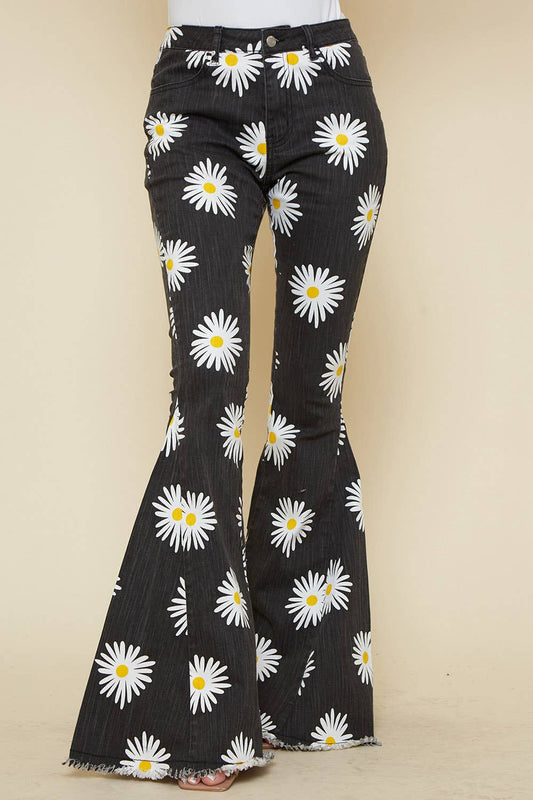 Daisy Print Demin Flare